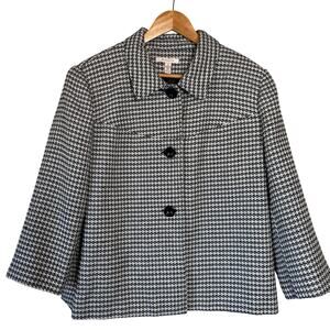 JM Collection Houndstooth Boxy Crop Jacket XL Black Grey Academic Quiet Luxury